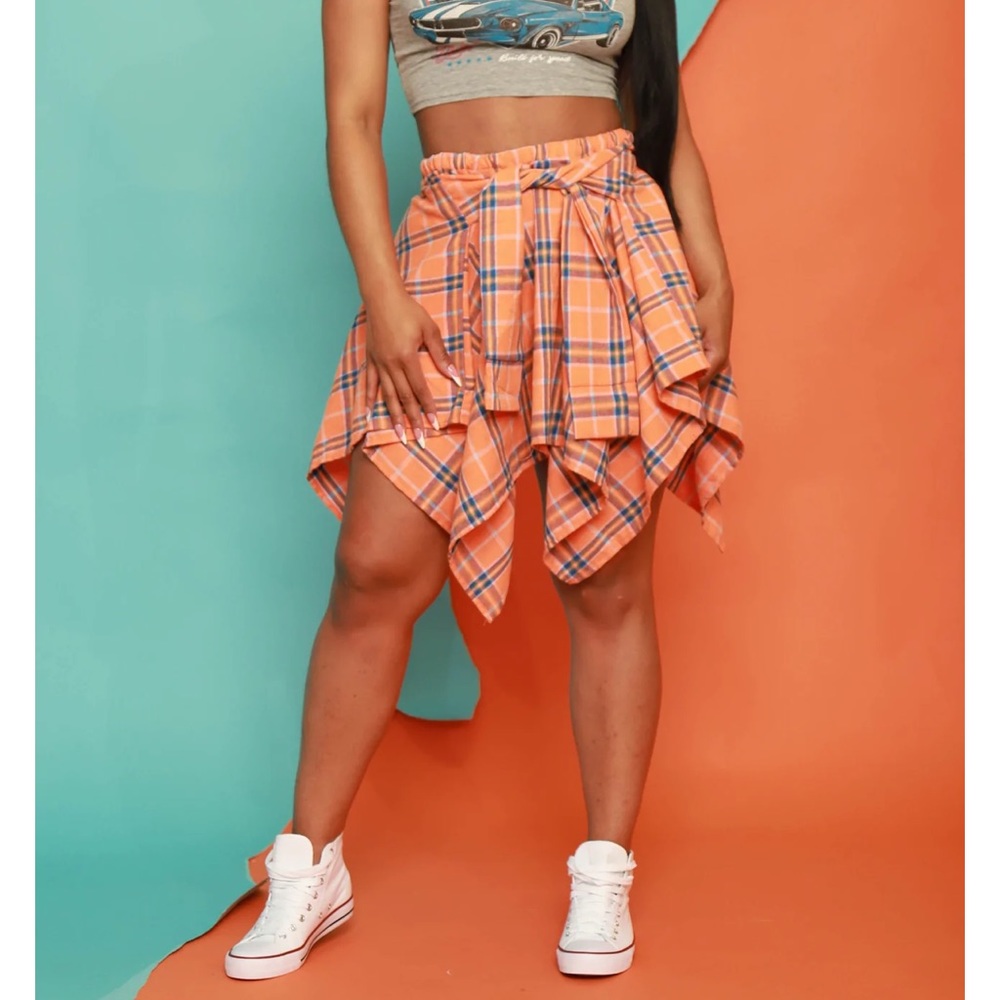 For Us Handkerchief Plaid Skirt - Orange